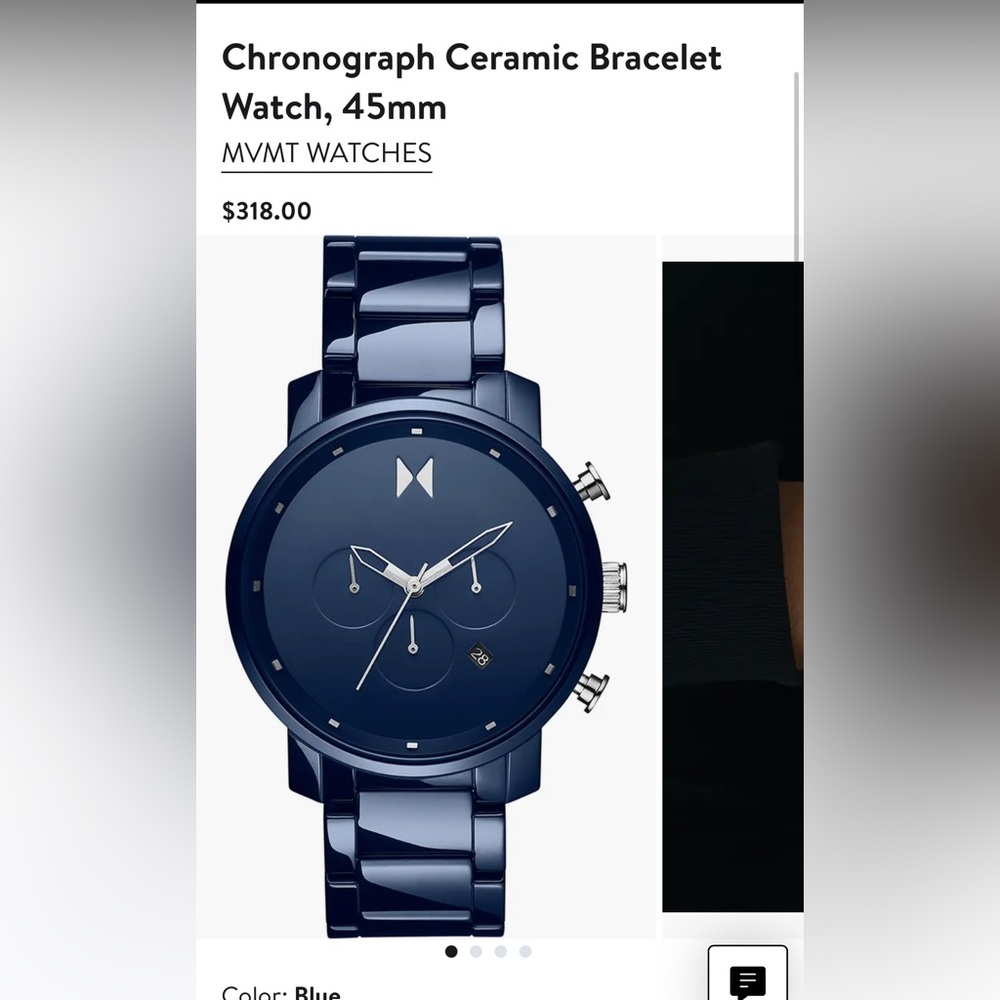 MVMT NWT Blue men’s watch the Chronograph Ceramic Bracelet Watch, 45mm